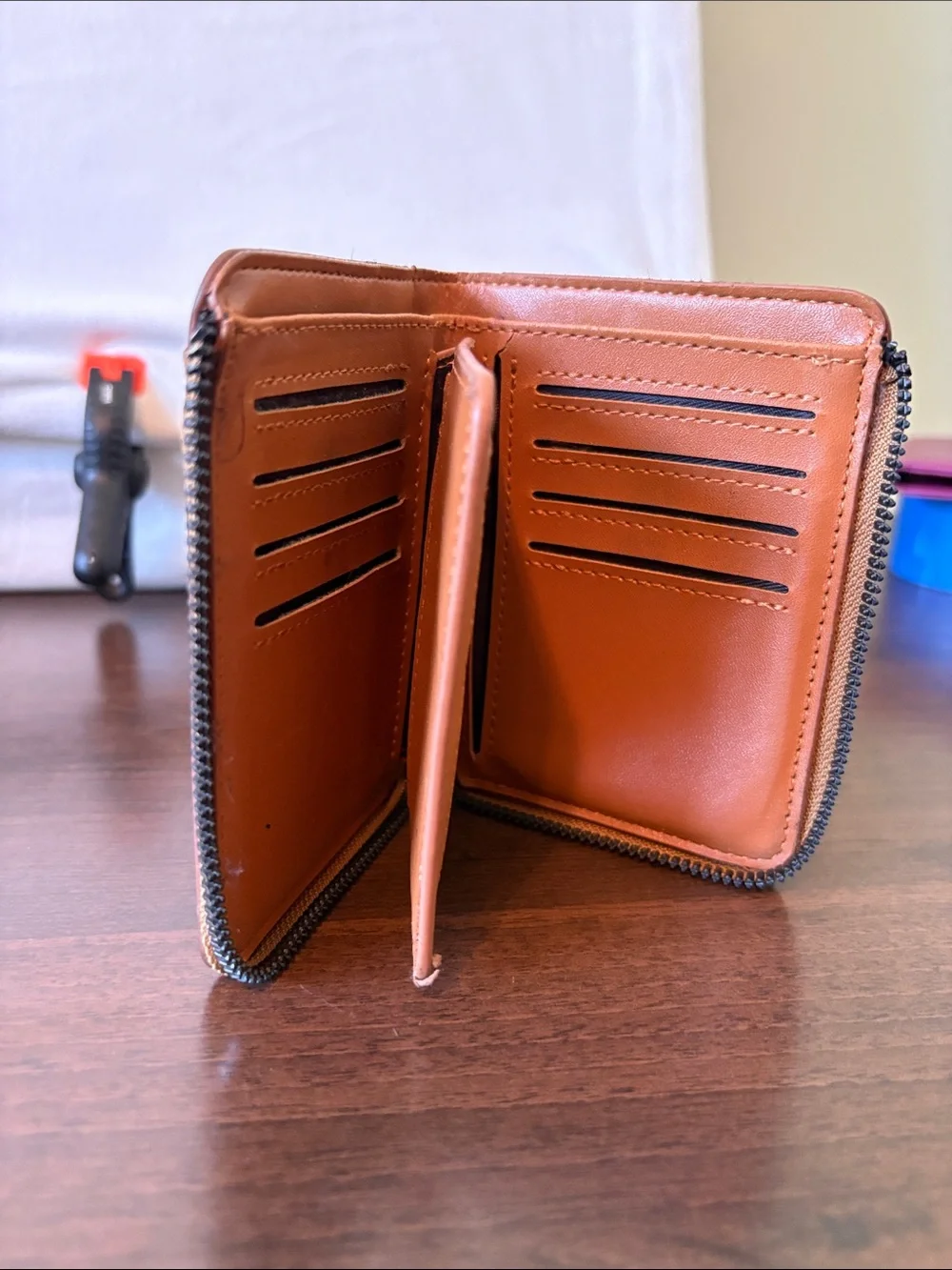 Tan Leather Zip Wallet for Men